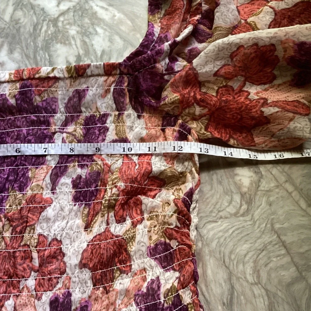 Old‎ Navy Floral Smocked Puff Sleeve Top XS Purple Rust Square Neck NWT